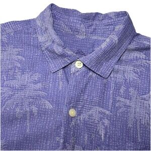 Tommy Bahama 100% Silk Mens L Short Sleeve Shirt Button Up Hawiian Purple Floral